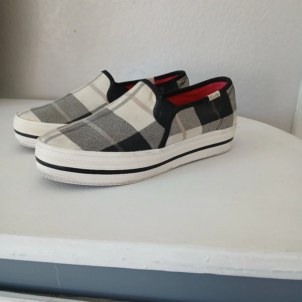 Kate Spade x Keds Woodland Plaid Slip On Platform Sneakers Shoes Size 5.5